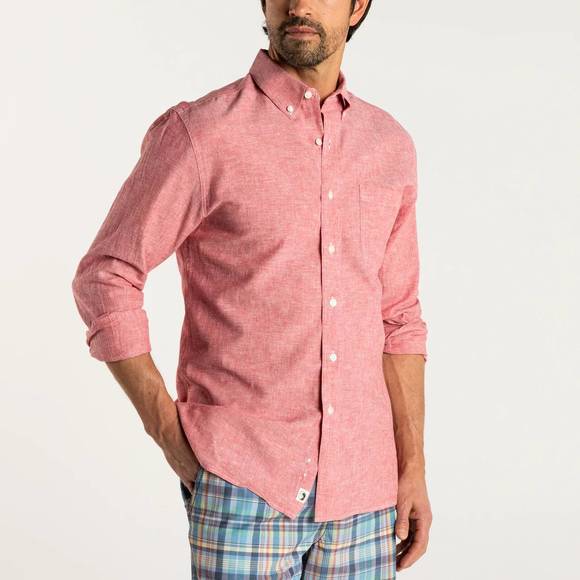 NEW DUCK HEAD wallace linen shirt in sunkist red